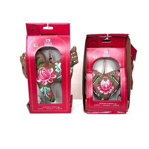 2Pc World Traveler Nordic Folk Handmade & Painted Christmas Valentines Ornaments